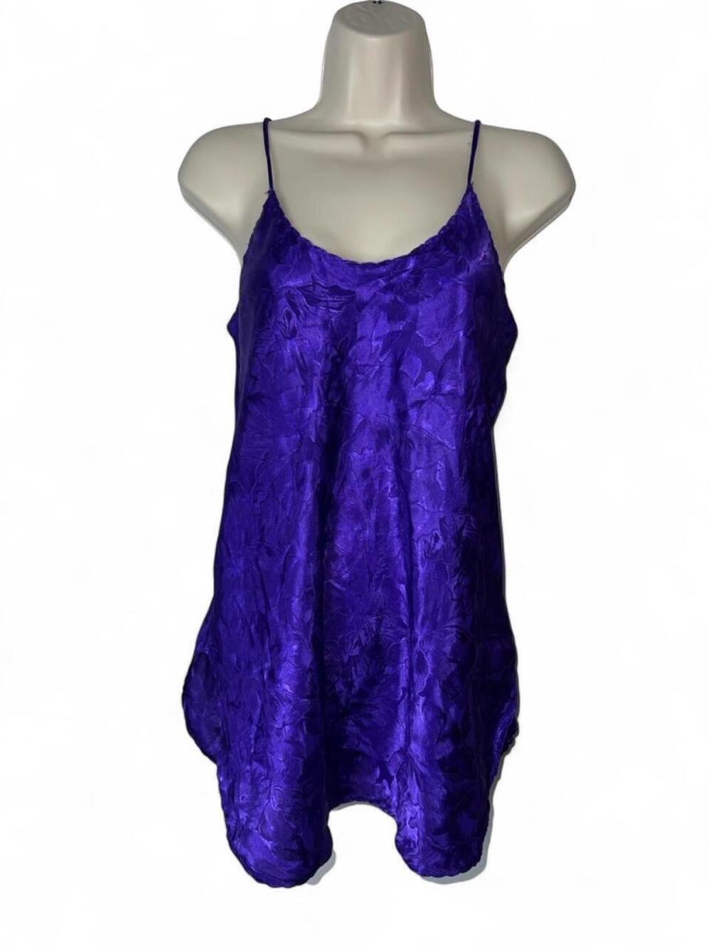 Vintage Victoria Secret Purple Floral Jacquard Slip Dress Nightgown Made in USA